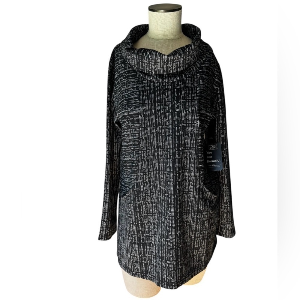 NWT Jill Alexander Creation Retro Style Cowl Neck Black Patterned Tunic Sz S